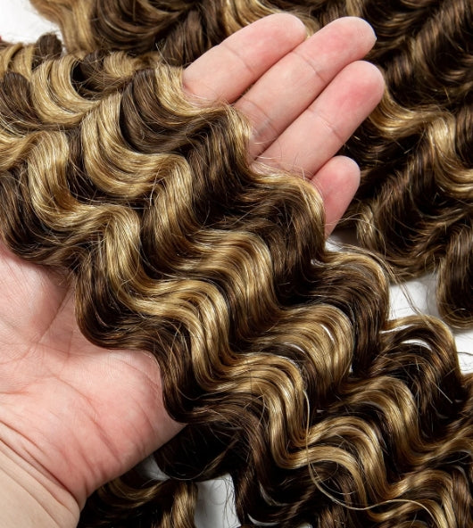 ShowReal 16 18 20 22 inch Human Braiding Hair for Boho Braids Human Hair 110g  10A Deep Wave Bulk Bohemian 3 Bundles/Pac Curly Boho Hair for Braiding Knotlessk Natural Color