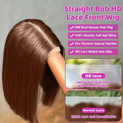 Customized Wig Chocolate Brown 13X4 Straight Bob Wig Human Hair Glueless Lace Frontal Wigs Pre Plucked With Baby Hair 100% Unprocessed HD Transparent Chocolate Brown Bob Lace Front Wigs For Black Women