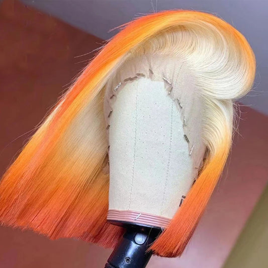 Customized Wig Colorful Wig Ombre Pink Wig 13x4 Lace Front Wig Short Bob Cut 613 Orange Blunt 13x4 Lace Frontal Wig 613 Red Remy Human Hair Wigs For Black Women