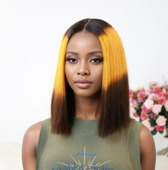 Customized Wig 13x4 Lace Front Wig Short Bob Wig Super Double Drawn Straight Bob Wig Vietname Human Hair Yellow 3T Lace Wig For Black Women
