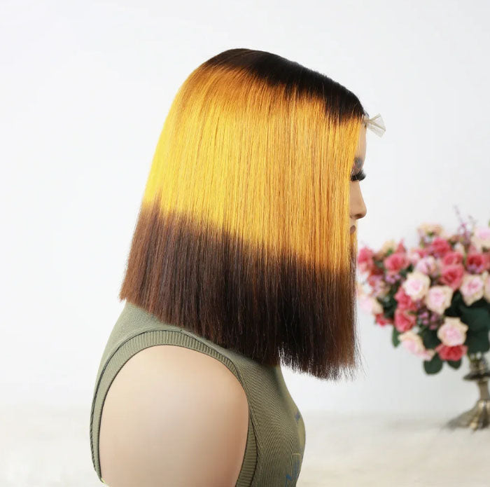Customized Wig 13x4 Lace Front Wig Short Bob Wig Super Double Drawn Straight Bob Wig Vietname Human Hair Yellow 3T Lace Wig For Black Women