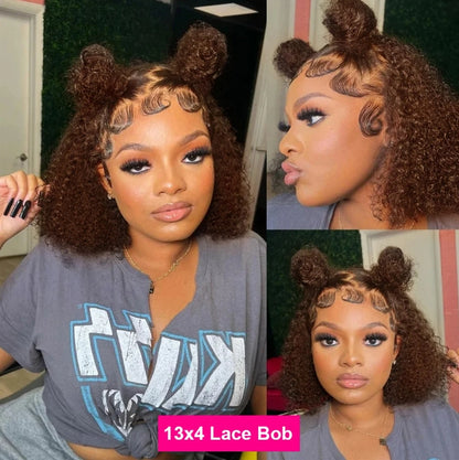 Customized Wig Brown 13x4 Curly Bob Wig Natural Black Deep Wavy Short Bob Wig 220% Density Lace Front Wig Remy Human Hair Wig for Black Women Deep Wave Human Hair Wig Preplucked For Woman Short Curly Wigs