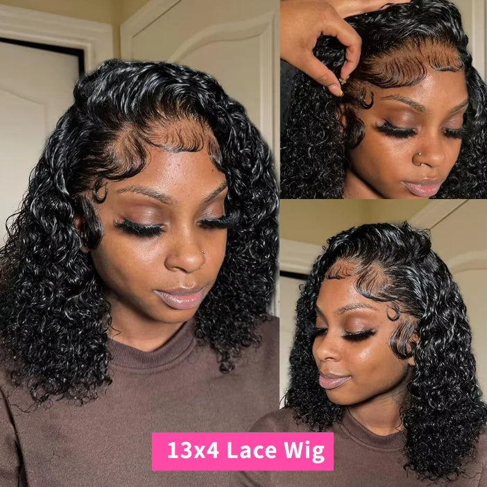 Customized Wig Brown 13x4 Curly Bob Wig Natural Black Deep Wavy Short Bob Wig 220% Density Lace Front Wig Remy Human Hair Wig for Black Women Deep Wave Human Hair Wig Preplucked For Woman Short Curly Wigs