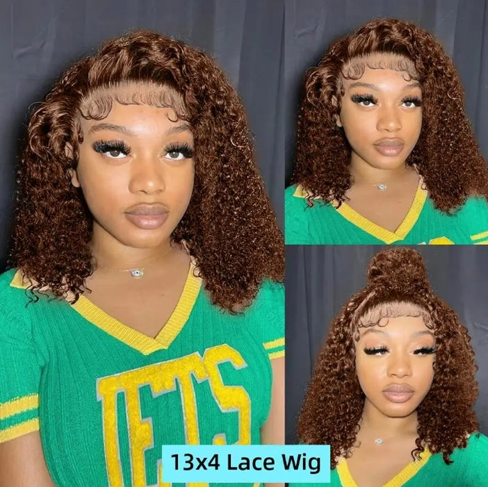 Customized Wig Brown 13x4 Curly Bob Wig Natural Black Deep Wavy Short Bob Wig 220% Density Lace Front Wig Remy Human Hair Wig for Black Women Deep Wave Human Hair Wig Preplucked For Woman Short Curly Wigs