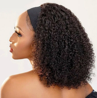 ShowReal Kinky Curly Human Hair Headband Wig For Black Women 180% Density Glueless Brazilian Remy Jerry Curl Full Machine Made Hair No Glue Ready To Wear Natural Brazilian Wigs With Headband