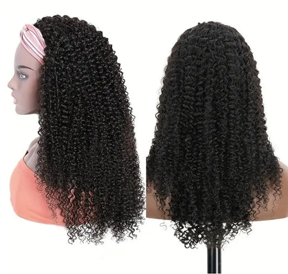 ShowReal Kinky Curly Human Hair Headband Wig For Black Women 180% Density Glueless Brazilian Remy Jerry Curl Full Machine Made Hair No Glue Ready To Wear Natural Brazilian Wigs With Headband
