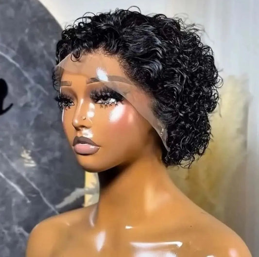 ShowReal Short Pixie Cut Wigs 13x1 Pixie Curly Human Hair Wigs Curly Bob Wigs Brazilian Human Hair 180% Density 13X1 Lace Wigs For Women