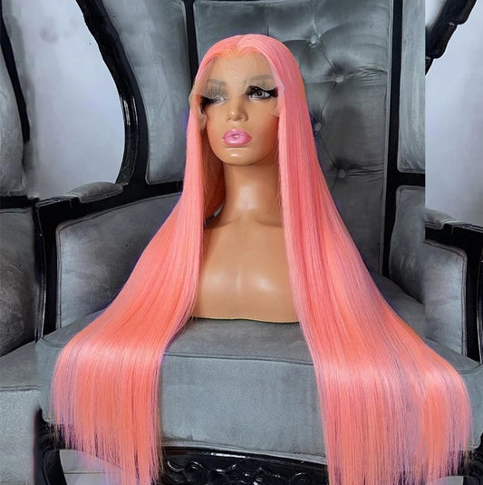 Customized Wig Pink Straight 13X4 Transparent Lace Frontal Wigs Brazilian 180% Lace Front Wig Colored Human Hair Wigs For Women Pre Plucked