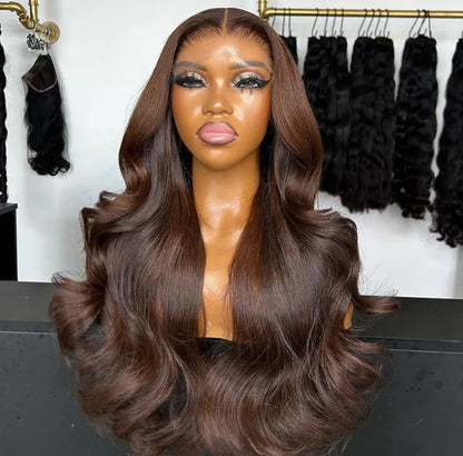 ShowReal Chocolate Brown Lace Front Wigs Body Wave Brazilian Colored 30 Inch 13x4 Brown Lace Frontal Wig 100% Human Hair Wigs Pre Plucked 180% Density