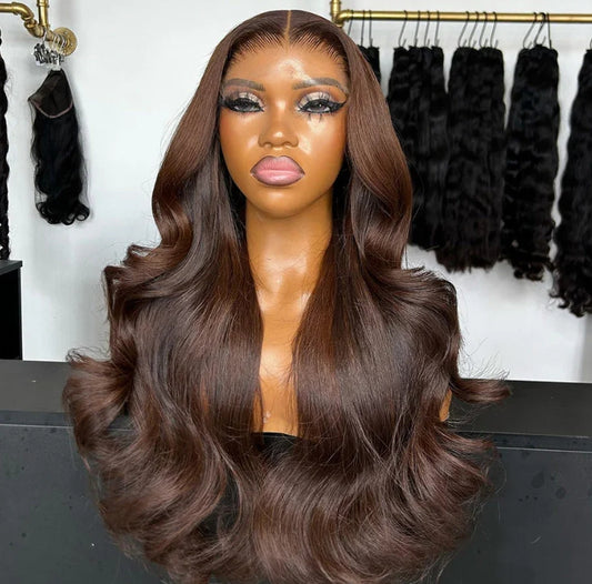 ShowReal Chocolate Brown Lace Front Wigs Body Wave Brazilian Colored 30 Inch 13x4 Brown Lace Frontal Wig 100% Human Hair Wigs Pre Plucked 180% Density