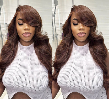 ShowReal Chocolate Brown Lace Front Wigs Body Wave Brazilian Colored 30 Inch 13x4 Brown Lace Frontal Wig 100% Human Hair Wigs Pre Plucked 180% Density