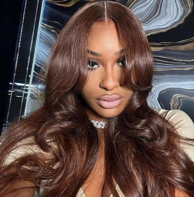 ShowReal Chocolate Brown Lace Front Wigs Body Wave Brazilian Colored 30 Inch 13x4 Brown Lace Frontal Wig 100% Human Hair Wigs Pre Plucked 180% Density