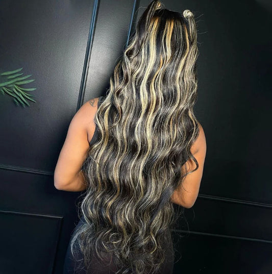Customized Wig 12A Blonde Highlight Wig Human Hair 13X4 Body Wave Lace Frontal Human Hair Wigs Pre plucked 13x4 Lace Closure Wigs for Black Women 180% Density