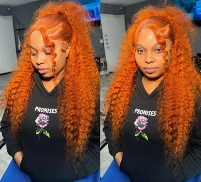 ShowReal Orange Ginger 13x4 13x6 HD Lace Front Wig Deep Curly Human Hair Wigs 30 32 Inch Deep Wave Frontal Wig 13x4 Lace Front Human Hair Wig for Black Women 180% Denisty