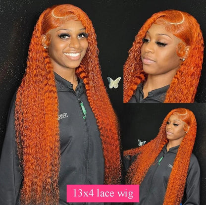 ShowReal Orange Ginger 13x4 13x6 HD Lace Front Wig Deep Curly Human Hair Wigs 30 32 Inch Deep Wave Frontal Wig 13x4 Lace Front Human Hair Wig for Black Women 180% Denisty