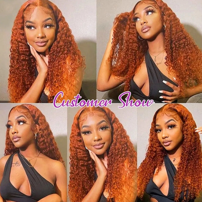 ShowReal Orange Ginger 13x4 13x6 HD Lace Front Wig Deep Curly Human Hair Wigs 30 32 Inch Deep Wave Frontal Wig 13x4 Lace Front Human Hair Wig for Black Women 180% Denisty