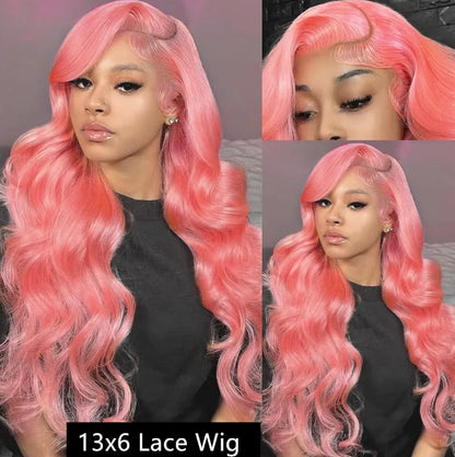 Customized Wig 32 Inch Pink 13x4 HD Lace Front Wig Human Hair Body Wave 13x6 Hd Lace Frontal Wigs for Women Light Pink Colored Wigs Pre Plucked Lace Wig for Black Women