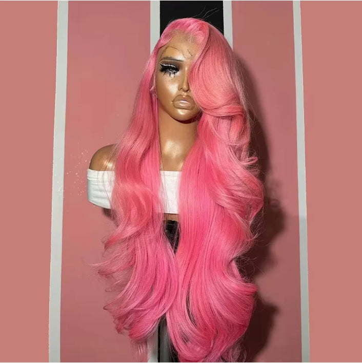 Customized Wig 32 Inch Pink 13x4 HD Lace Front Wig Human Hair Body Wave 13x6 Hd Lace Frontal Wigs for Women Light Pink Colored Wigs Pre Plucked Lace Wig for Black Women