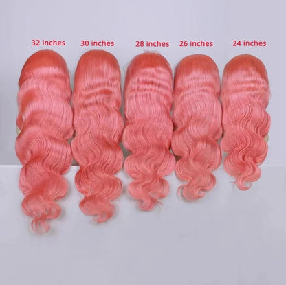 Customized Wig 32 Inch Pink 13x4 HD Lace Front Wig Human Hair Body Wave 13x6 Hd Lace Frontal Wigs for Women Light Pink Colored Wigs Pre Plucked Lace Wig for Black Women