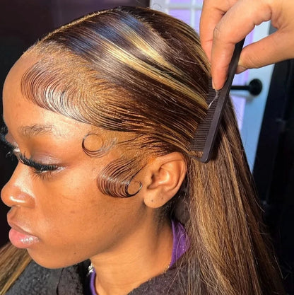 Customized Wig 30 Inch Bone Straight Ombre Colored 13x4 HD Lace Front Wig Human Hair 180% Density 13x4 HD Transparent Lace Frontal Wig 4/27 Ombre Blonde Colored Wigs Brazilian Human Hair