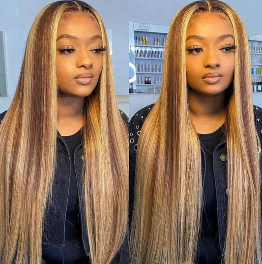 Customized Wig 30 Inch Bone Straight Ombre Colored 13x4 HD Lace Front Wig Human Hair 180% Density 13x4 HD Transparent Lace Frontal Wig 4/27 Ombre Blonde Colored Wigs Brazilian Human Hair