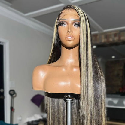 Customized Wig 1B/27 Highlight Straight Hair Body Wave 13x4 HD Lace Frontal Wigs Human Hair Brazilian High Density Ombre Blonde Colored Lace Front Wigs 180% Density Hair for Black Women