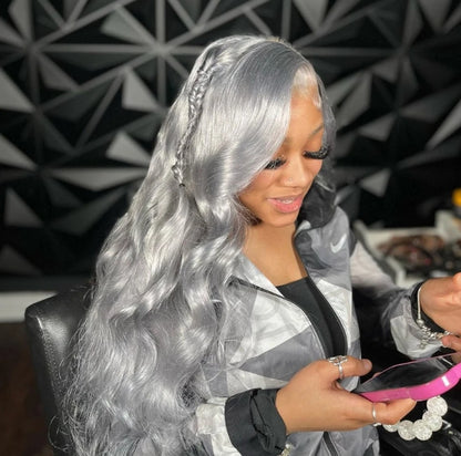 Customized Wig Grey 13x4 Lace Fronts Wigs Human Hair 4x4 Hd Lace Frontal Wig Vietnamese Raw Hair 30 Inch Body Wave Human Hair Wigs for Women 180% Density