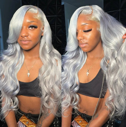 Customized Wig Grey 13x4 Lace Fronts Wigs Human Hair 4x4 Hd Lace Frontal Wig Vietnamese Raw Hair 30 Inch Body Wave Human Hair Wigs for Women 180% Density