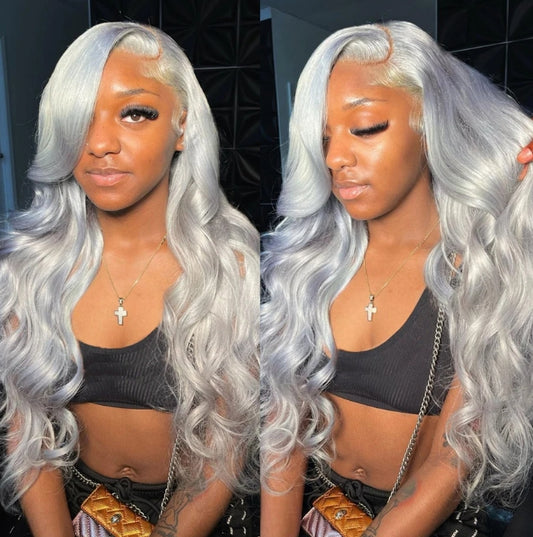 Customized Wig Grey 13x4 Lace Fronts Wigs Human Hair 4x4 Hd Lace Frontal Wig Vietnamese Raw Hair 30 Inch Body Wave Human Hair Wigs for Women 180% Density
