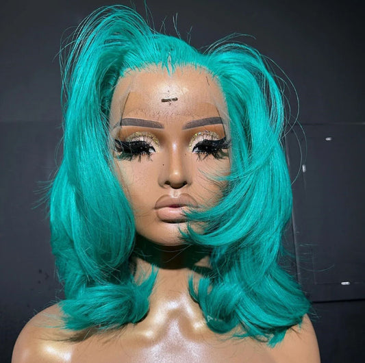 Customized Wig Wear And Go Tiffany Blue 13x4 4x4 Lace Wig Bob Wigs For Women 100% Human Hair 12A Straight Glueless Wig Pre Cut Lace Wig colored human hair wigs 180% Density