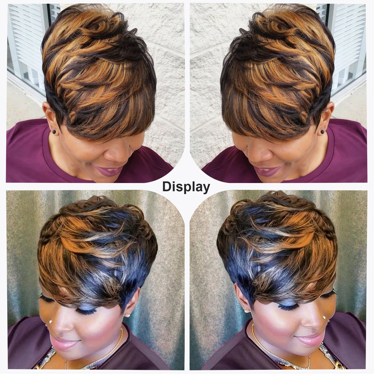 Short Pixie Cut Wig Human Hair 1B/30 Colored Wig with Bangs Full Machine Glueless Wig(9149-1B30)