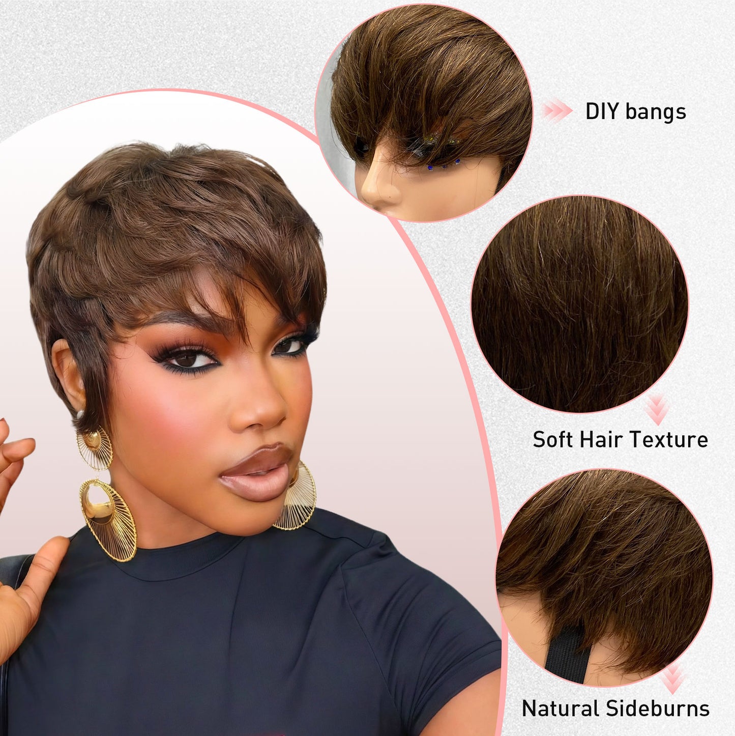 Showreal Pixie Cut Wigs Human Hair for Black Women #4 Short Pixie Cut Wigs 100% Real Human Hair Lightweight Glueless Layered Pixie Wig(036-4)