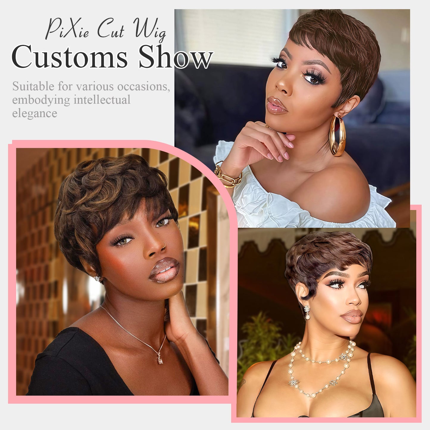 Showreal Pixie Cut Wigs Human Hair for Black Women #4 Short Pixie Cut Wigs 100% Real Human Hair Lightweight Glueless Layered Pixie Wig(036-4)