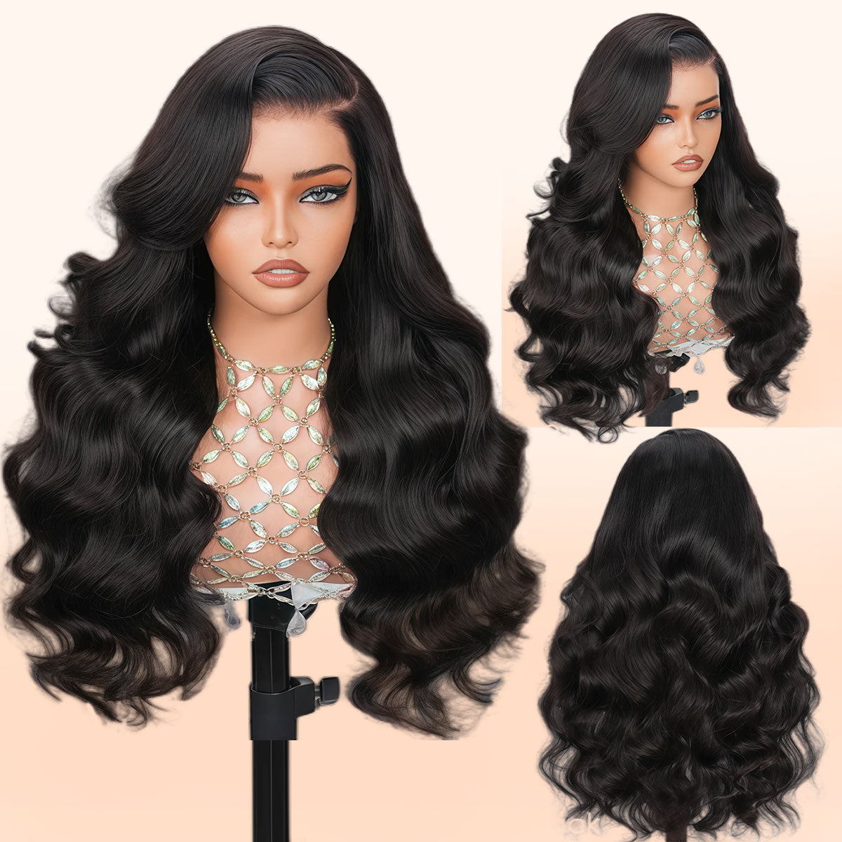 Showreal Hair 360 Lace Front Wigs Body Wave 360 Lace Wig HD Lace Frontal Wigs Black Color