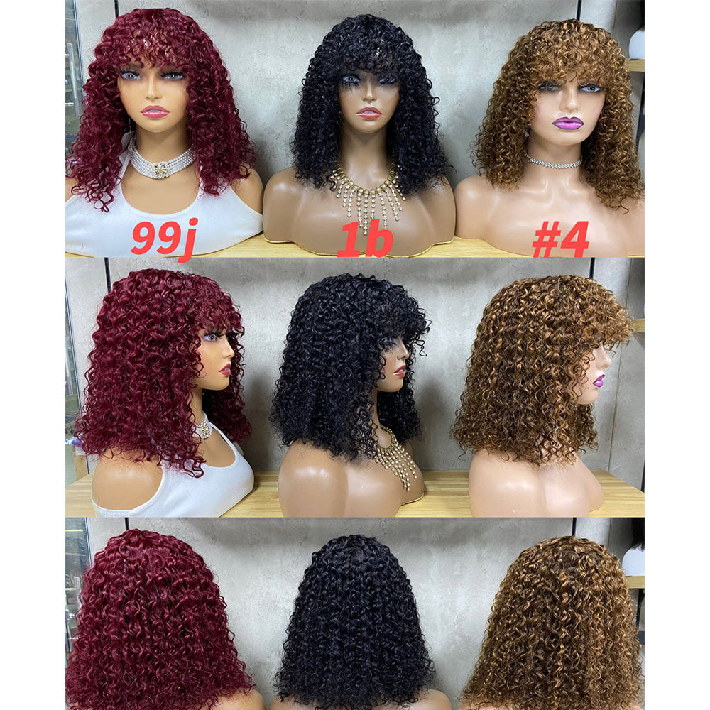 Customized Wig Short Curly Bob Wig Human Hair with Bangs 14 Inch Glueless Bob Wigs for Black Women 180% Density Brazilian Bob Wig with Bangs