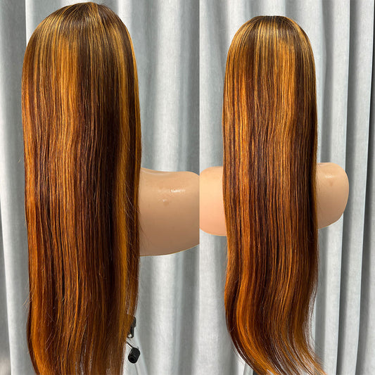 Customized Wig P4/30 Color Straight Lace Front Wigs Human Hair 13x4 HD Transparent Lace Front Human Hair Wigs for Black Women Glueless Brazilian Virgin Hair Lace Frontal Wig 180% Density Pre Plucked