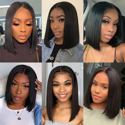 Bob Wig Human Hair HD Transparent 6x2 Lace Front Wigs Human Hair PrePlucked Straight Glueless Short Human Hair Wigs For Black Women Natural Black Bob Wig 10 Inch