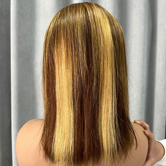 Customized Wig P4/27 Color Straight Bob Wigs 13x4 Lace Front Wigs Human Hair for Black Women Glueless Brazilian Virgin Hair Lace Frontal Wig 180% Density Pre Plucked