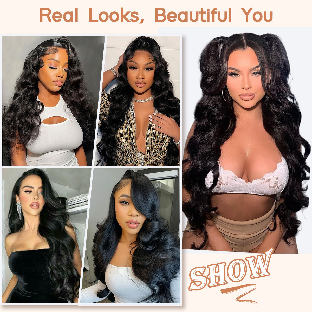 Showreal Hair 360 Lace Front Wigs Body Wave 360 Lace Wig HD Lace Frontal Wigs Black Color