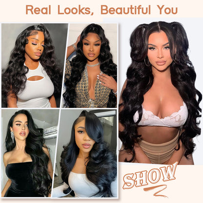 Showreal Hair 360 Lace Front Wigs Body Wave 360 Lace Wig HD Lace Frontal Wigs Black Color