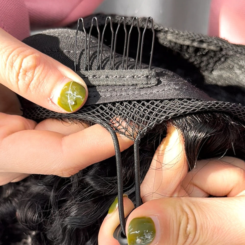 Customized Wig Deep Wave Eeg Curly Drawstring Ponytail Human Hair Ponytails #1B Natural Black Curly Clip In Hair Extensions For Daily Cosplay 1 Piece