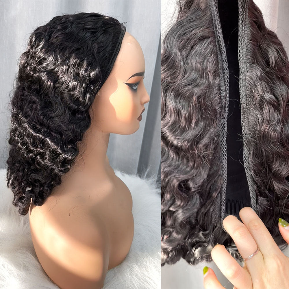Customized Wig Deep Wave Eeg Curly Drawstring Ponytail Human Hair Ponytails #1B Natural Black Curly Clip In Hair Extensions For Daily Cosplay 1 Piece