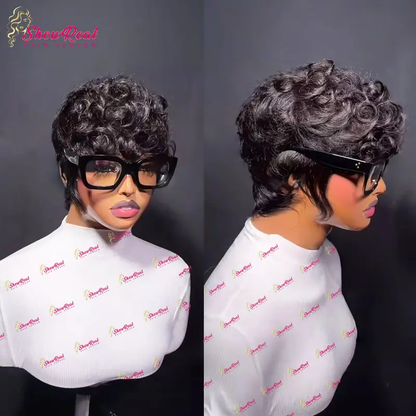 Showreal Pixie Cut Wigs Human Hair for Black Women Short Pixie Cut Wigs 100% Real Human Hair Lightweight Glueless Natural Black Layered Pixie Wig(025-1B)