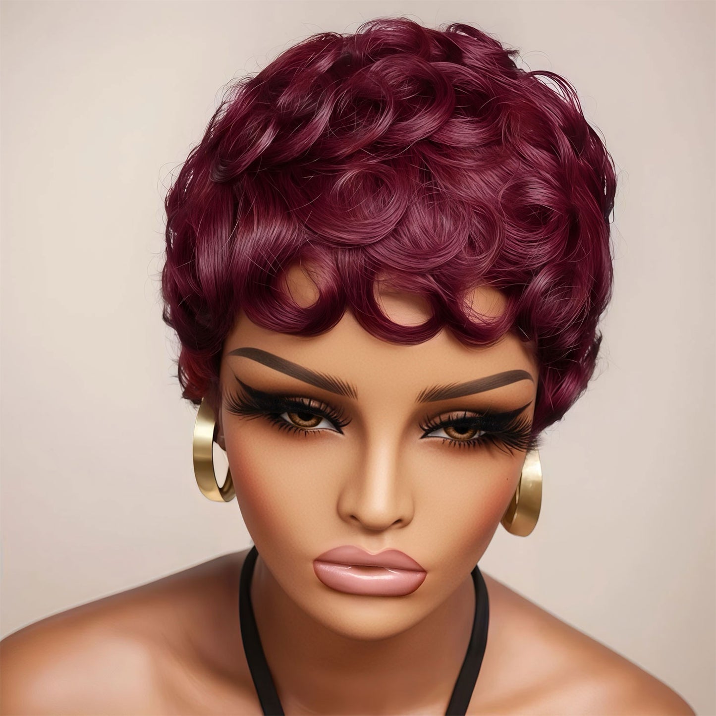 Showreal 99j Pixie Wigs Pixie Cut Curly Wig for Black Women Pixie Cut Human Hair Wig Glueless Wigs Full Machine Made (025-99J)