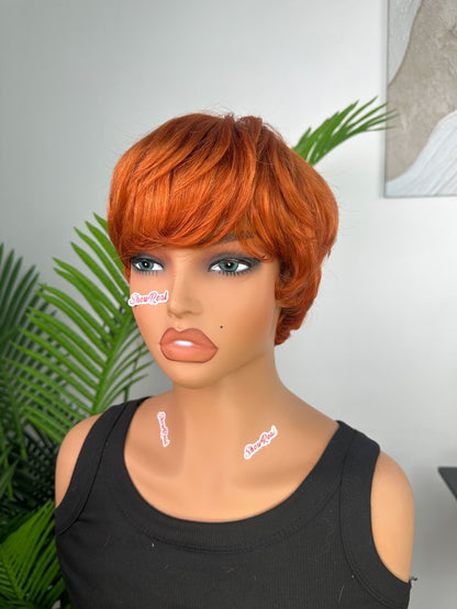 Showreal Pixie Cut Wigs Human Hair Ginger Short Pixie Cut Wigs 100% Real Human Hair Lightweight Glueless Natural Black Layered Pixie Wig(036-350)