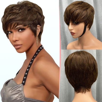 Showreal Pixie Cut Wigs Human Hair for Black Women Grey Color Short Pixie Cut Wigs Lightweight Glueless Natural Black Layered Pixie Wig(036-Grey)