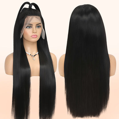 ShowReal Hair Natural Black Color 13x4 Transparent HD Lace Frontal Wig Straight Human Hair Wig