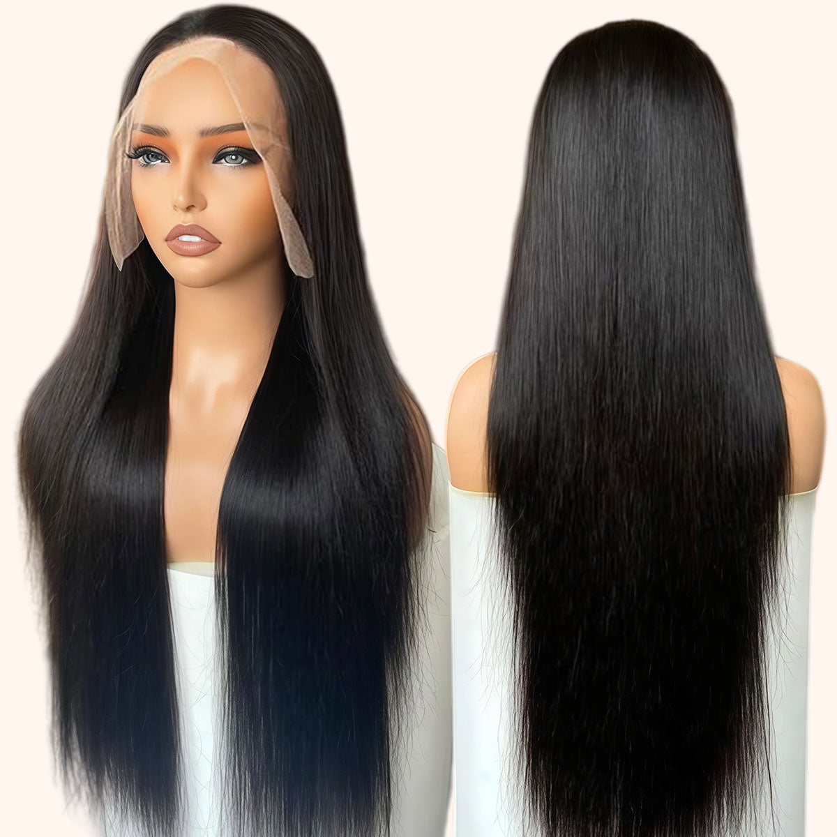 ShowReal Hair Natural Black Color 13x4 Transparent HD Lace Frontal Wig Straight Human Hair Wig