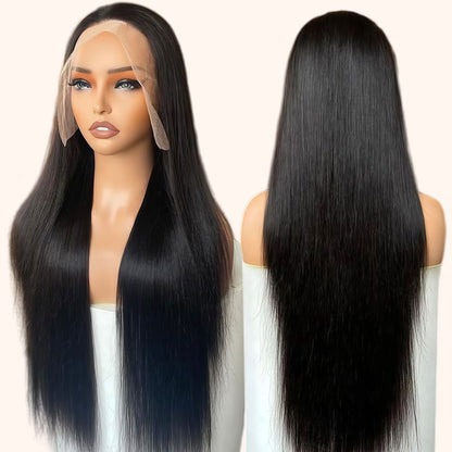 ShowReal Hair Natural Black Color 13x4 Transparent HD Lace Frontal Wig Straight Human Hair Wig