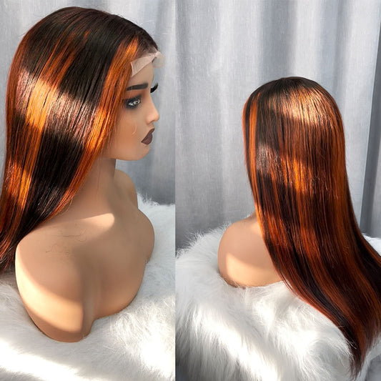 Customized Wig 1b/350 Ginger Copper lace Front Wig  13x4 HD Lace Frontal Wig Bone Straight Lace Front Wigs 180% Density Brazilian Human Hair Wigs For Women